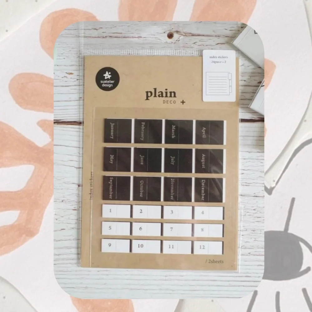 🆕 🎉 Suatelier black & white deco calendar monthly index tab korean stickers